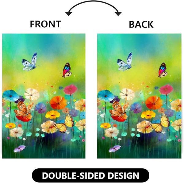 Spring Summer Flags for Outside 28x40 Double Sided Seasonal Floral Butterfly Garden Flag Large Green Flower Yard Flag for Outdoor Patio Lawn Decor - 图片 3