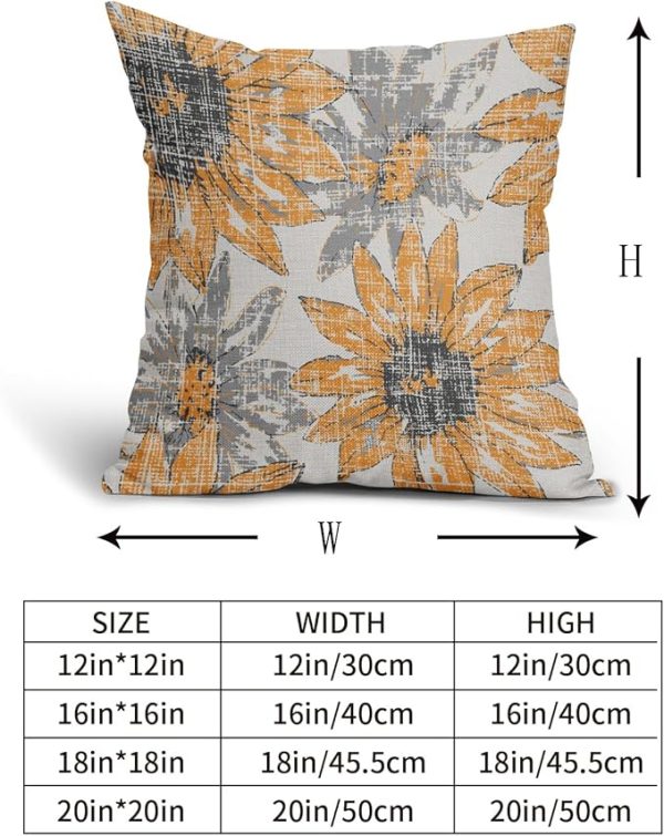 Sweetshow Yellow Grey Gray Pillow Covers 24x24 Set of 2 Retro Sunflower Flowers Print Decorative Throw Pillows Outdoor Modern Art Floral Pillowcase Square Linen Cushion Case for Home Sofa Couch Bed - 图片 2