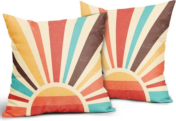 Sweetshow Boho Sunshine Pillow Covers 20x20 Set of 2 Modern Abstract Bohemian Sun Sunset Print Decorative Throw Pillows Outdoor Pillowcase Linen Farmhouse Cushion Case Decor for Couch Sofa Bed - 图片 2