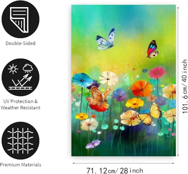 Spring Summer Flags for Outside 28x40 Double Sided Seasonal Floral Butterfly Garden Flag Large Green Flower Yard Flag for Outdoor Patio Lawn Decor - 图片 4