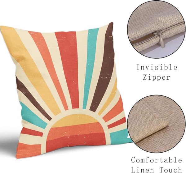 Sweetshow Boho Sunshine Pillow Covers 20x20 Set of 2 Modern Abstract Bohemian Sun Sunset Print Decorative Throw Pillows Outdoor Pillowcase Linen Farmhouse Cushion Case Decor for Couch Sofa Bed - 图片 4