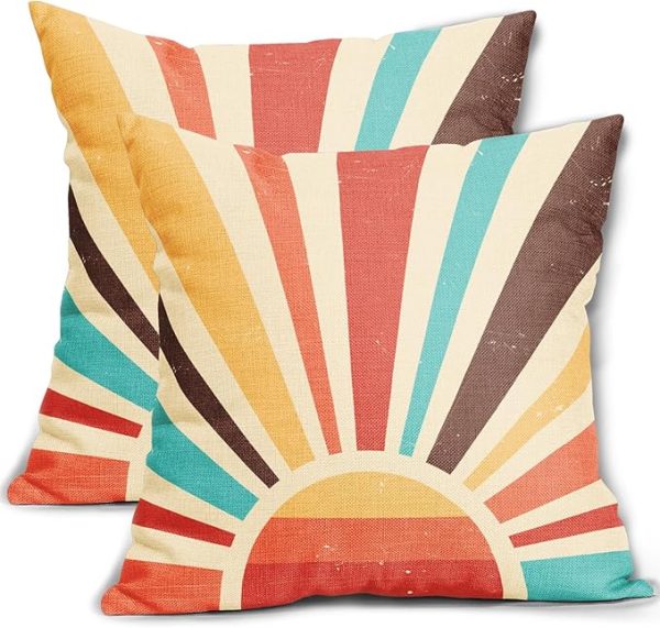 Sweetshow Boho Sunshine Pillow Covers 20x20 Set of 2 Modern Abstract Bohemian Sun Sunset Print Decorative Throw Pillows Outdoor Pillowcase Linen Farmhouse Cushion Case Decor for Couch Sofa Bed
