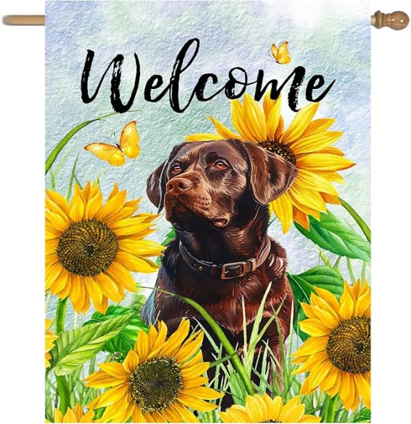 Sunflower Chocolate Lab Garden Flag Spring Summer House Flags 28x40 Double Sided Floral Labrador Dog Yard Flags for Outside Large Outdoor Welcome Flags
