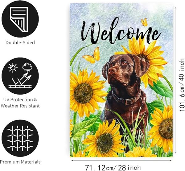 Sunflower Chocolate Lab Garden Flag Spring Summer House Flags 28x40 Double Sided Floral Labrador Dog Yard Flags for Outside Large Outdoor Welcome Flags - 图片 2