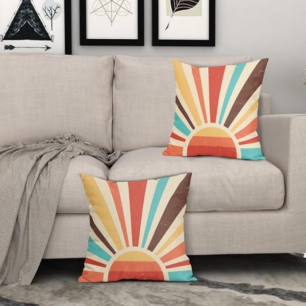 Sweetshow Boho Sunshine Pillow Covers 20x20 Set of 2 Modern Abstract Bohemian Sun Sunset Print Decorative Throw Pillows Outdoor Pillowcase Linen Farmhouse Cushion Case Decor for Couch Sofa Bed - 图片 5