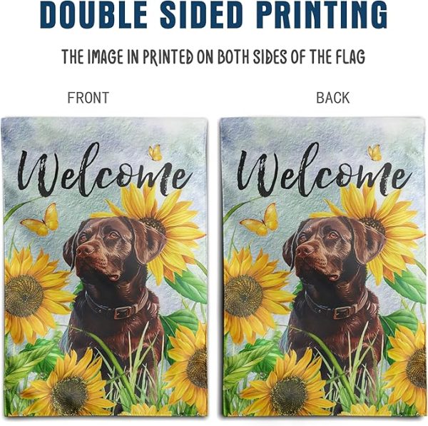Sunflower Chocolate Lab Garden Flag Spring Summer House Flags 28x40 Double Sided Floral Labrador Dog Yard Flags for Outside Large Outdoor Welcome Flags - 图片 4